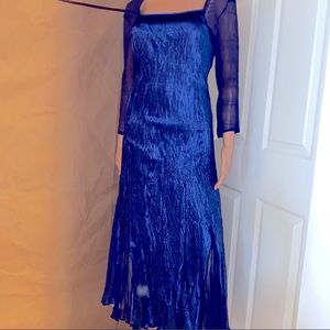 KOMAROV Navy Blue Chiffon Charmeuse Midi Dress